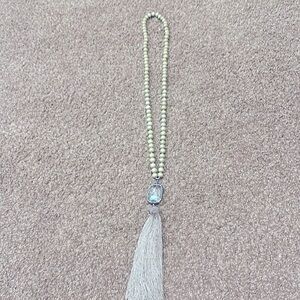 Gray Smokey Taupe Tassel Necklace rhinestone an crystal charm bead long necklace